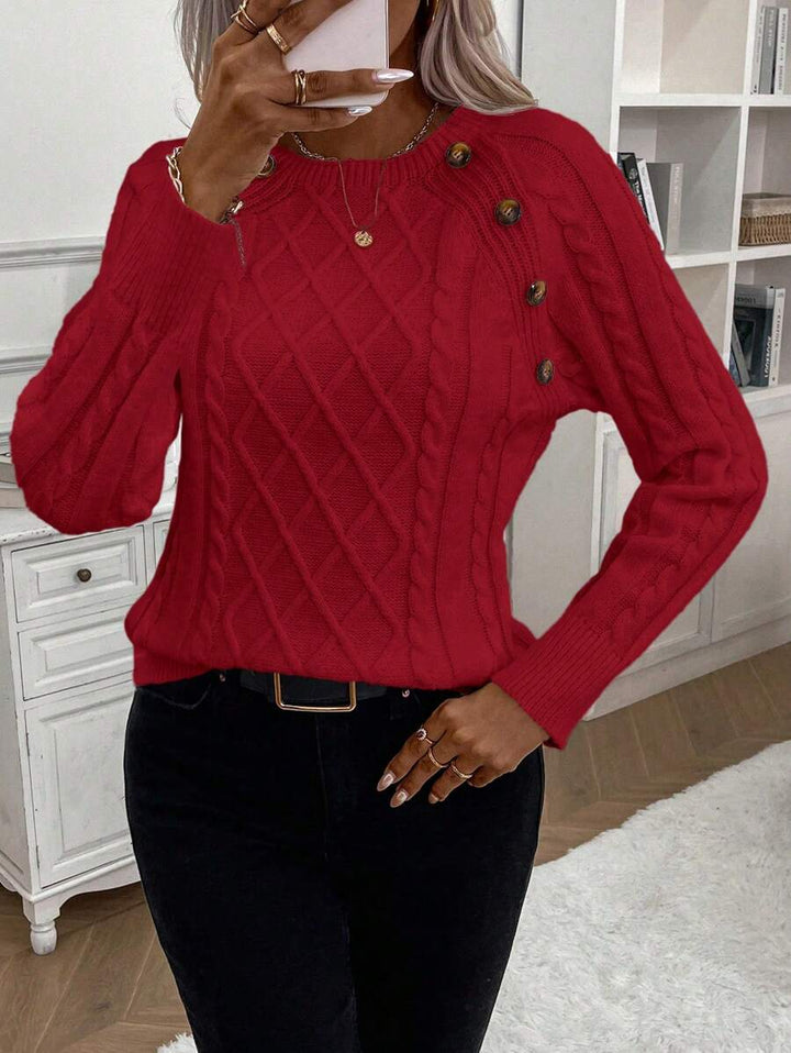 Clara – Pull en Maille Câble avec Détails Bouton