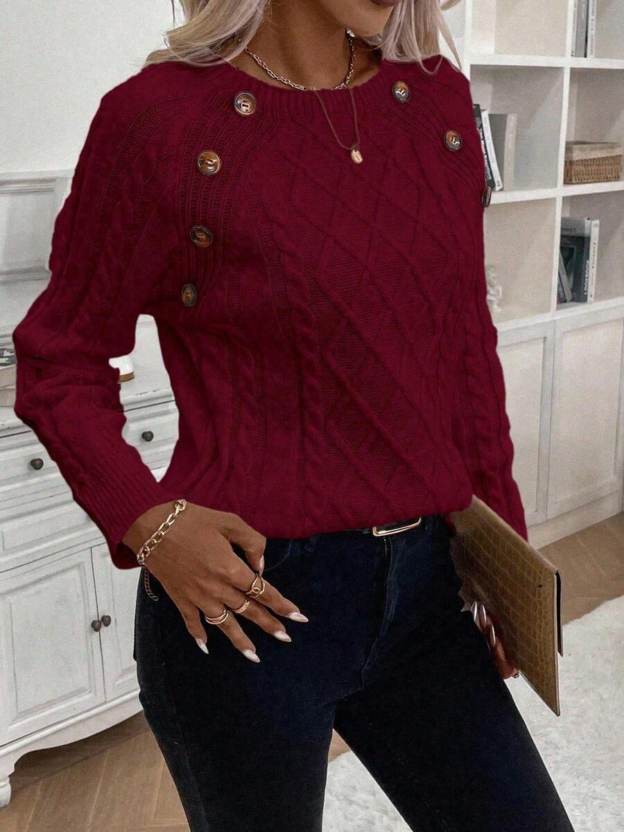 Clara – Pull en Maille Câble avec Détails Bouton