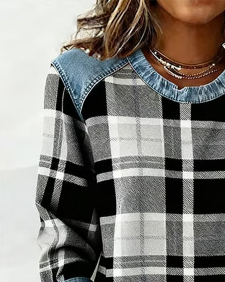 Ivy | Sweat-shirt avec Patchwork à Carreaux