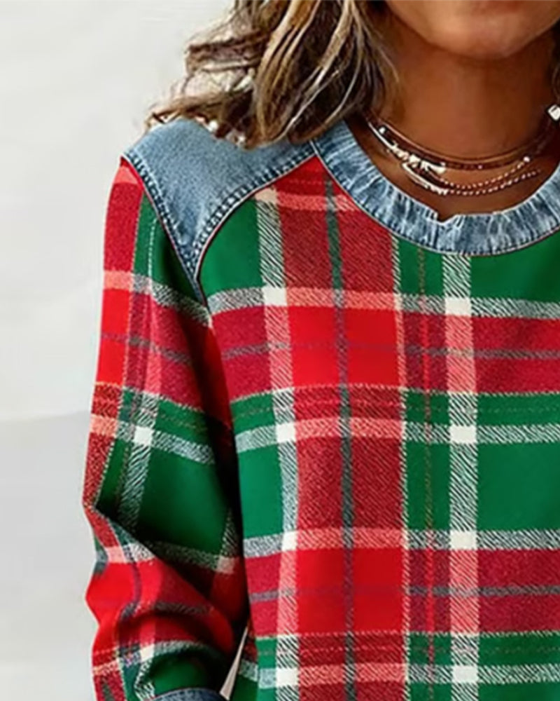 Ivy | Sweat-shirt avec Patchwork à Carreaux