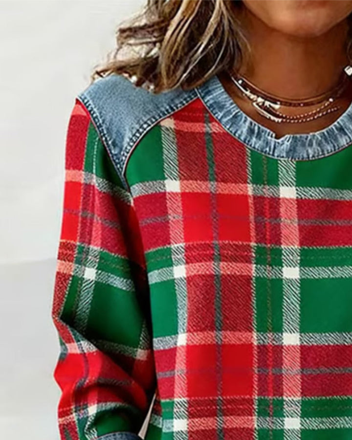 Ivy | Sweat-shirt avec Patchwork à Carreaux