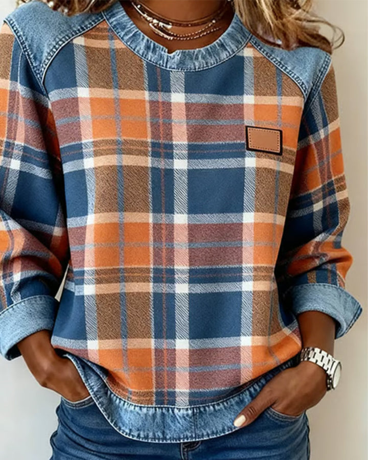 Ivy | Sweat-shirt avec Patchwork à Carreaux