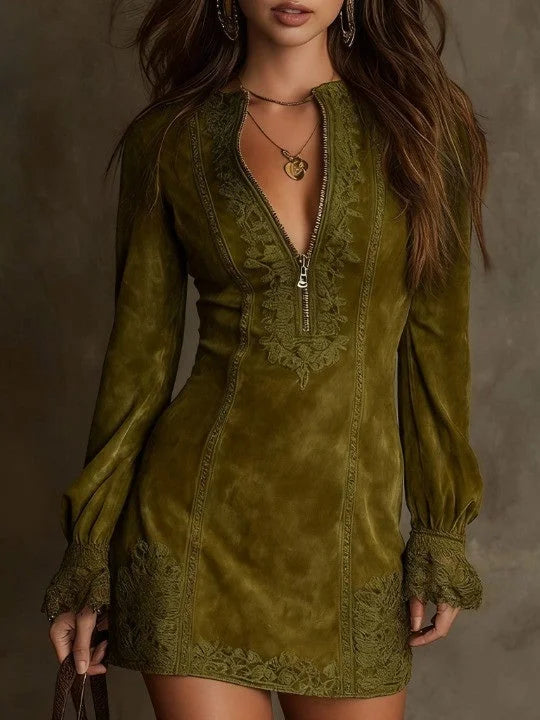 Giulia | Robe Mini Suédée avec Dentelle