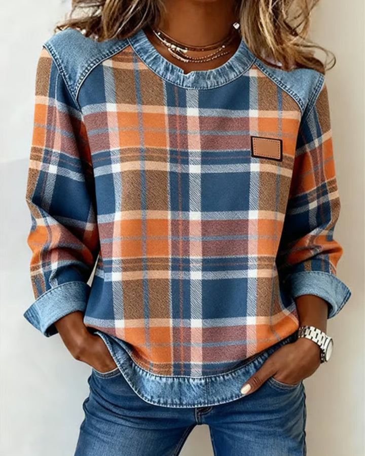 Ivy | Sweat-shirt avec Patchwork à Carreaux
