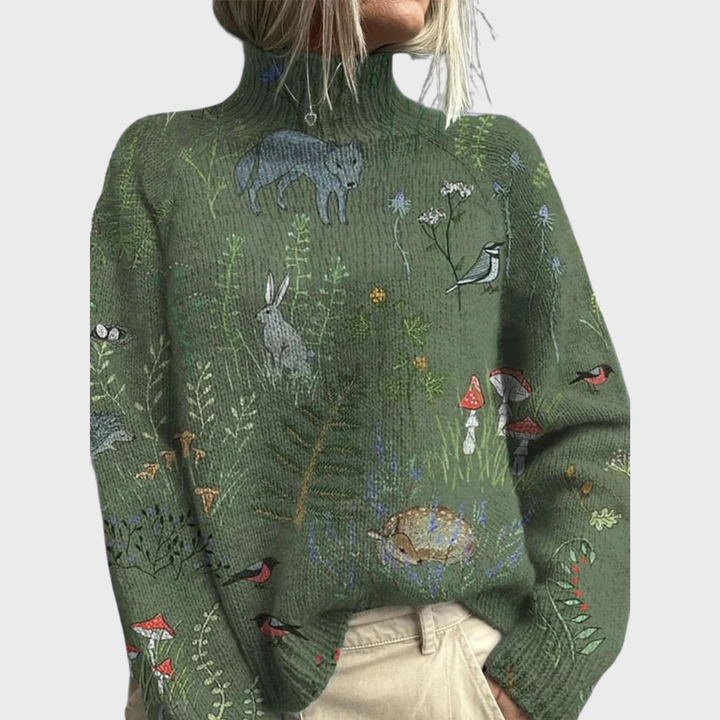 HANA™ | Pull Tricoté Douillet avec Imprimé Inspiré de la Forêt