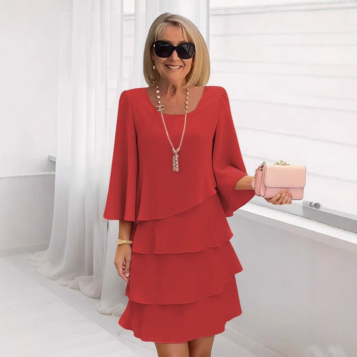 Margaux – Robe Midi Élégante avec Volants