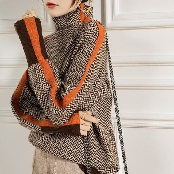 Clémence - Pull à col montant avec rayures contrastées