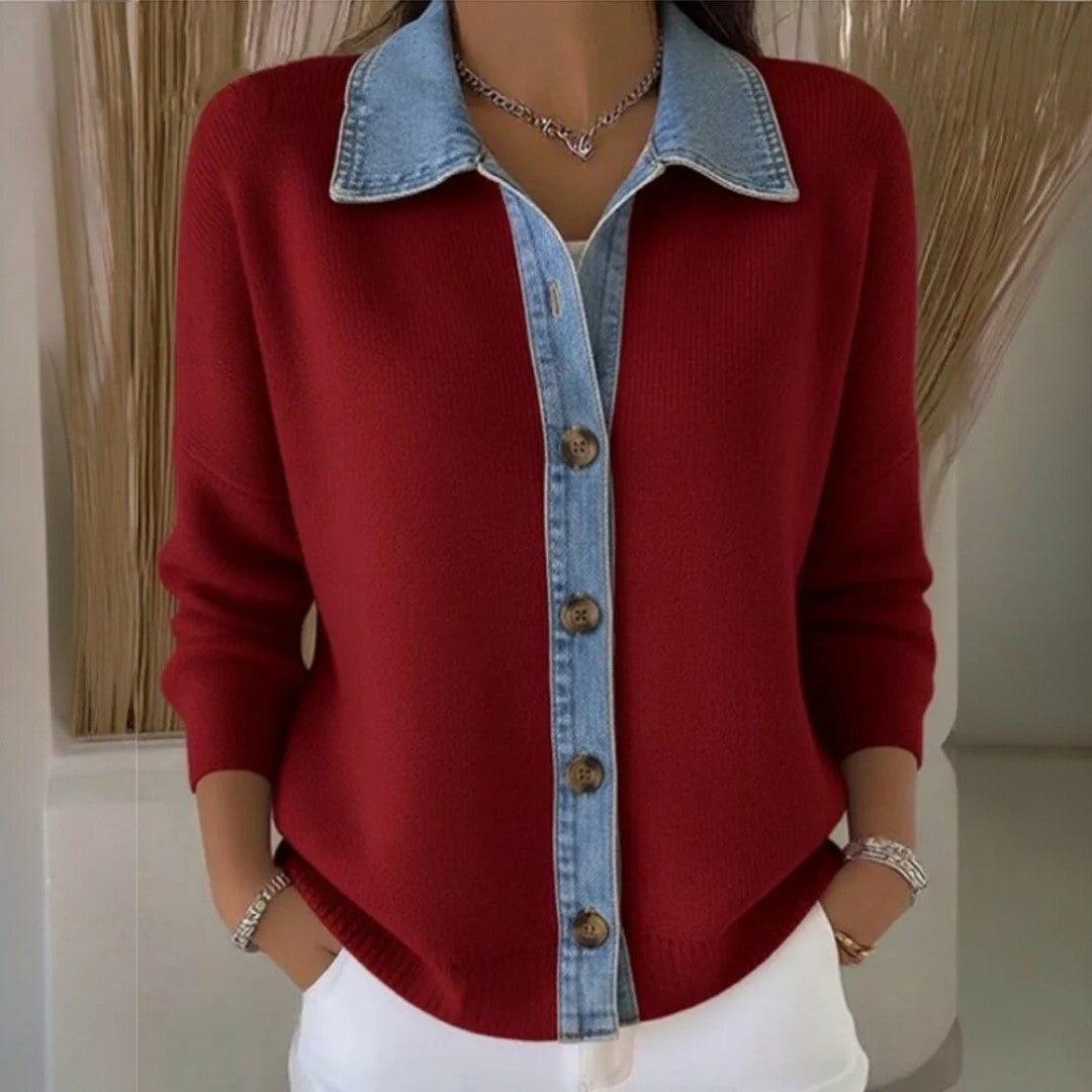 GIULIA | Pull en Maille avec Col en Denim