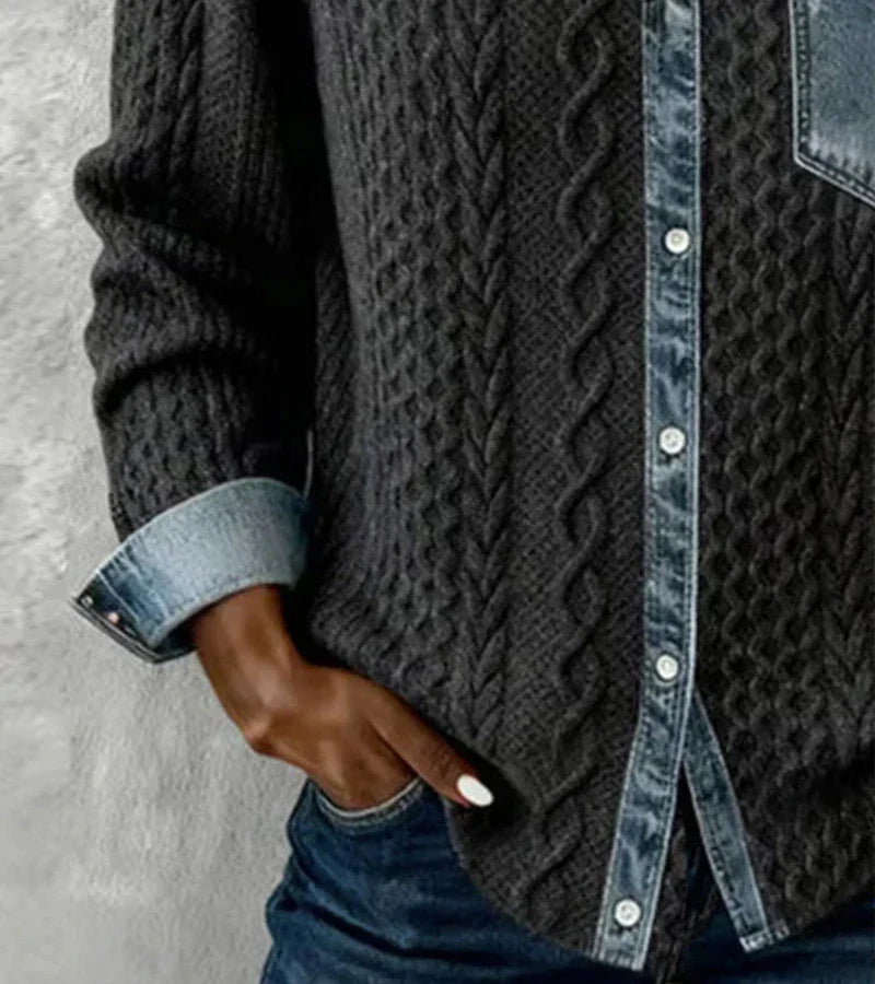 AMBRA | Haut en Maille Patchwork avec Détails en Denim