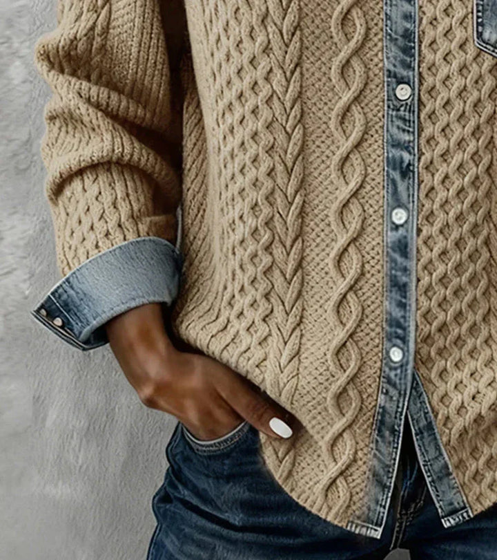 AMBRA | Haut en Maille Patchwork avec Détails en Denim