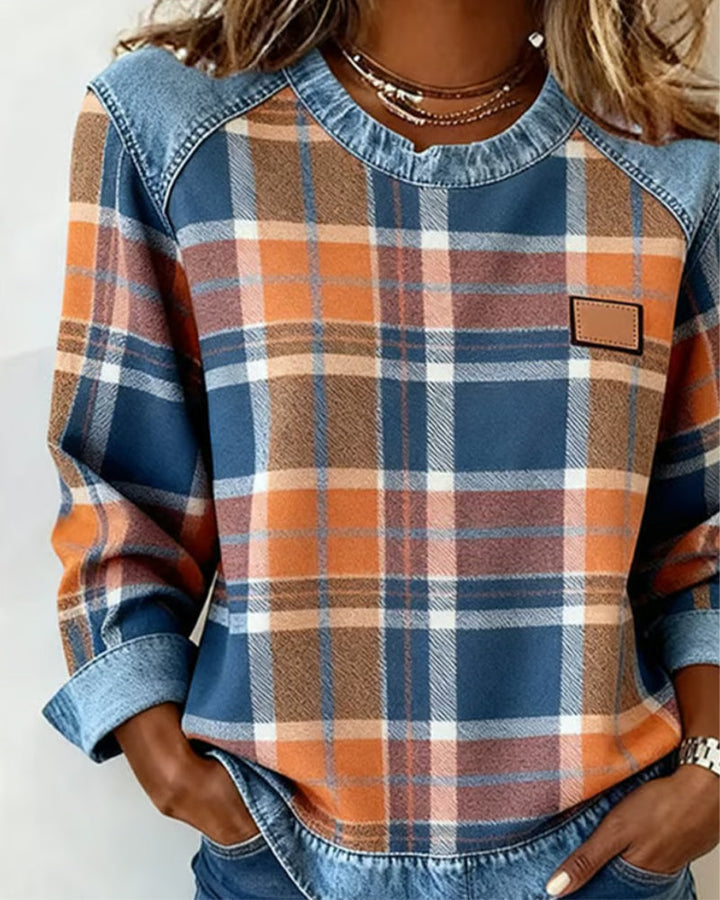 Ivy | Sweat-shirt avec Patchwork à Carreaux