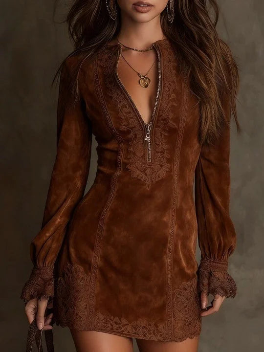 Giulia | Robe Mini Suédée avec Dentelle