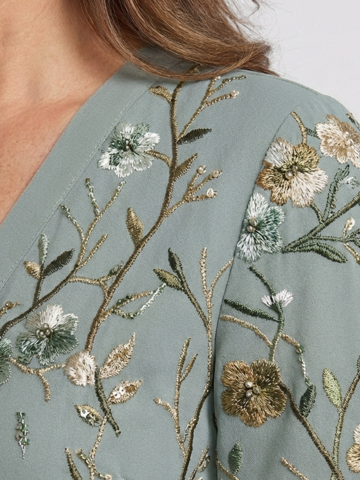 Élodie – Robe Longue Fleurie avec Décolleté en V