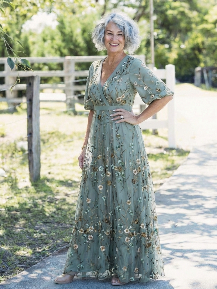 Élodie – Robe Longue Fleurie avec Décolleté en V