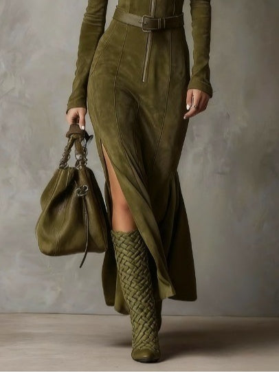 Alessia | Robe longue en daim